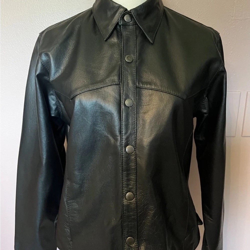 Biker's Club Women's Leather Motorcycle Biker Jacket, Snap Up, Size M